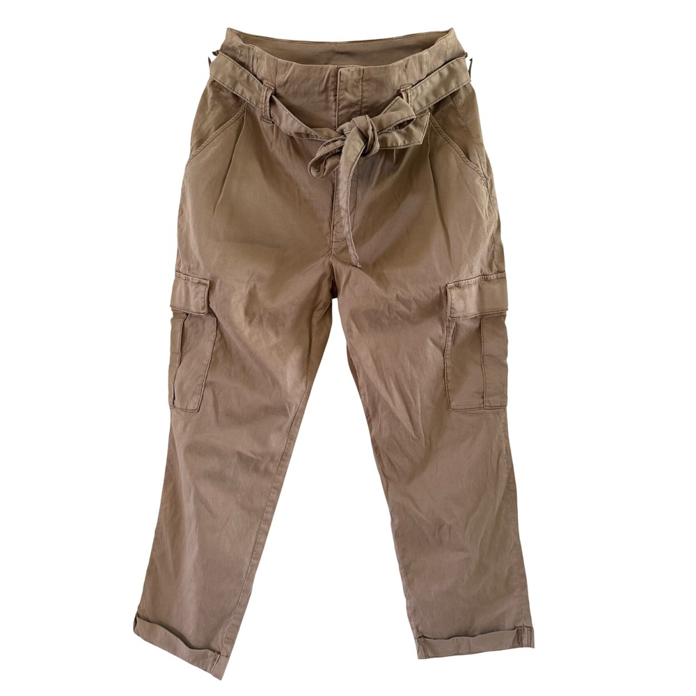 White House Black Market Extra High Rise Cargo Pants Tan Khaki Size 8 Tie Waist